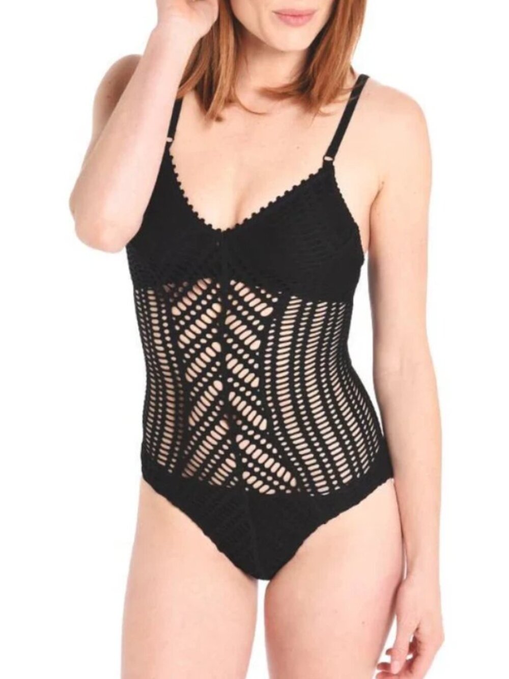 Robin Piccone New SOPHIA Crochet One Piece Swimsuit Black Women's Size 12